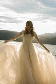 romantic-champagne-wedding-dress-with-lace-long-sleeves