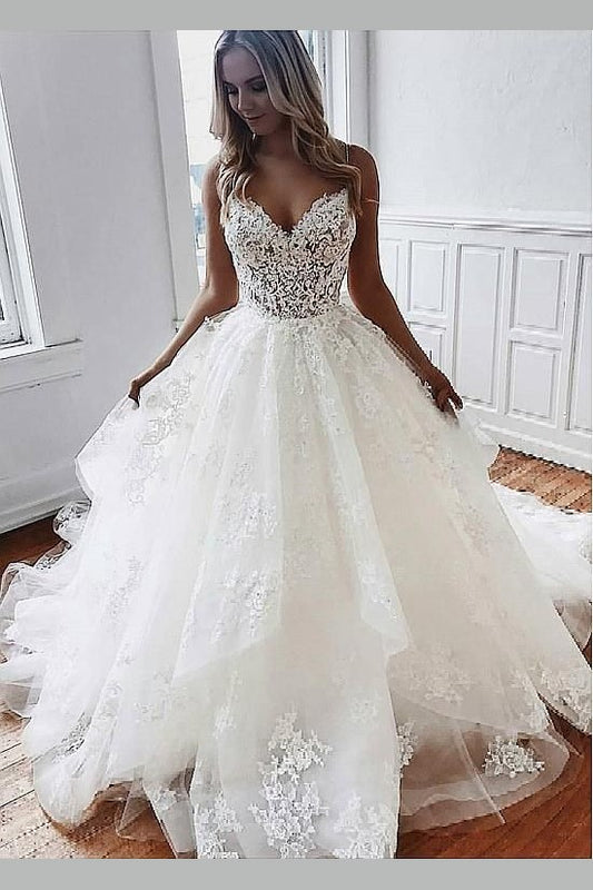 romantic-lace&tulle-ball-gown-dress-for-wedding-vestido-de-novia