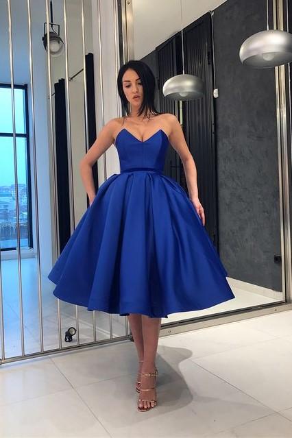 royal-blue-short-prom-dress-plunging-neckline-ball-gown