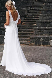 ruffled-neckline-white-chiffon-wedding-gown-for-seaside-1