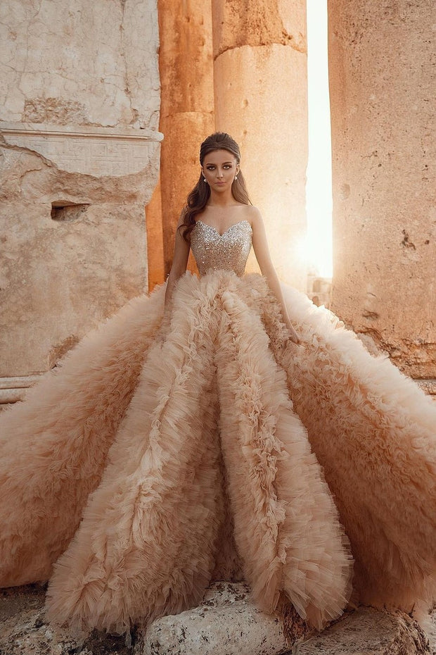 ruffled-tulle-champagne-ball-gown-wedding-dresses-2021