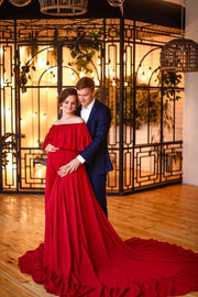ruffles-off-the-shoulder-red-baby-shower-dresses-with-long-train-1