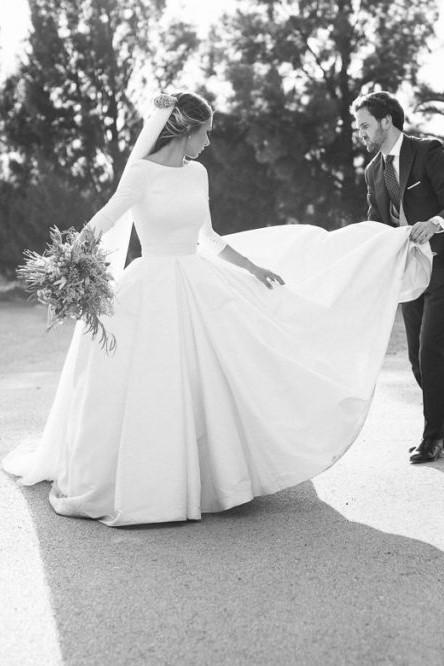 satin-cathedral-train-wedding-dresses-with-sleeves
