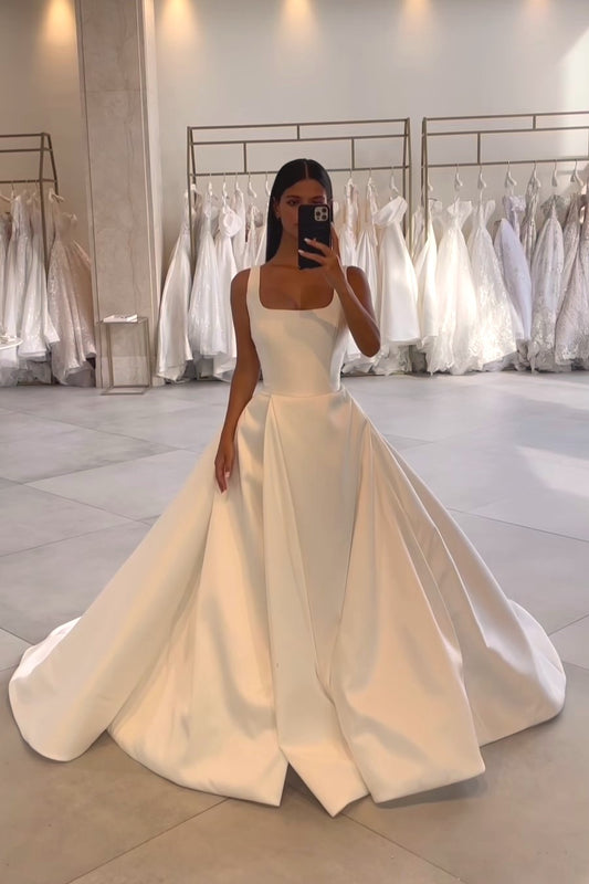 satin-ivory-wedding-dresses-square-neckline