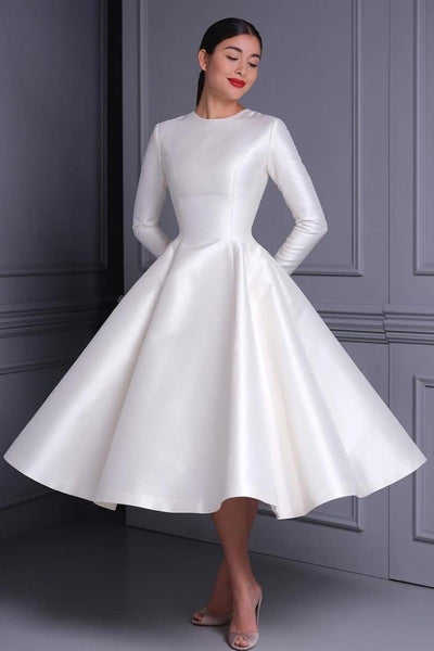 satin-midi-length-bride-dresses-long-sleeves