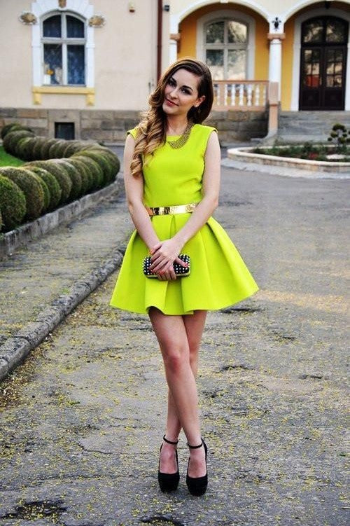 satin-neon-yellow-homecoming-dresses-with-belt-1
