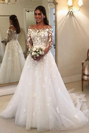 see-through-long-sleeves-lace-dress-wedding-tulle-skirt