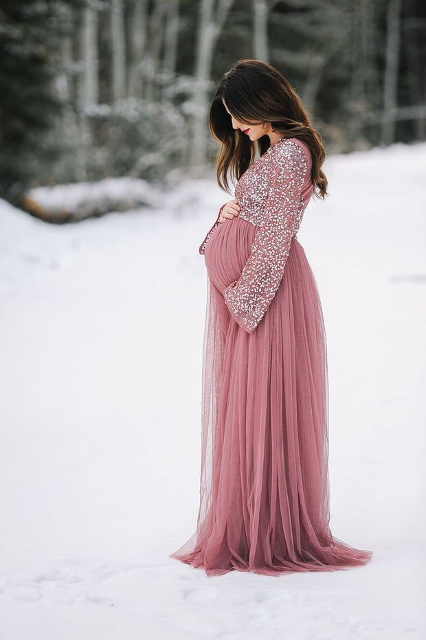 sequin-long-sleeves-maternity-dress-for-photography-1