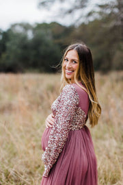 Sequin Long Sleeves Maternity Dress for Photography