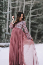 sequin-long-sleeves-maternity-dress-for-photography