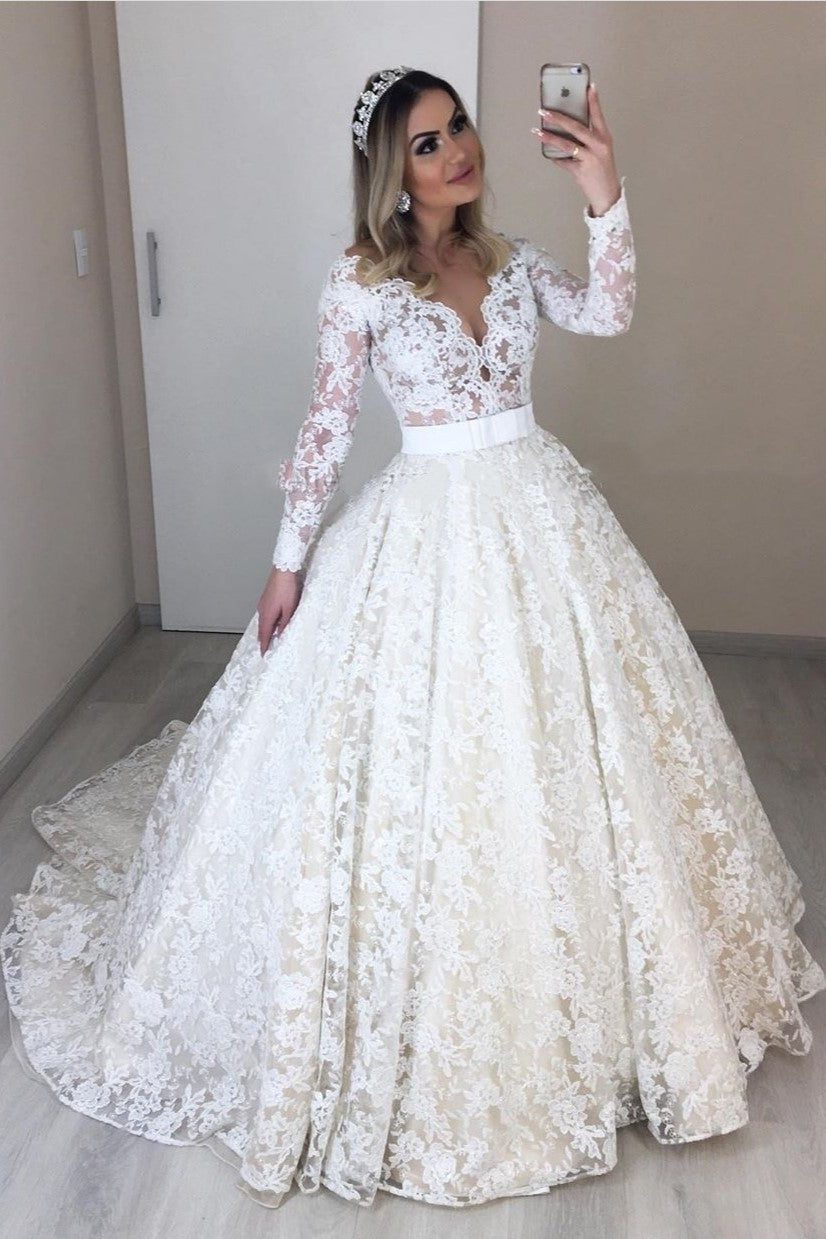 sheer-lace-wedding-dresses-ball-gown-with-long-sleeves