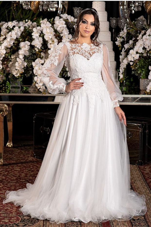 sheer-long-sleeve-lace-wedding-dress-with-tulle-skirt