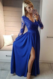 sheer-long-sleeves-prom-dress-with-lace-v-neckline