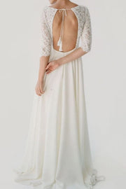 sheer-neckline-half-sleeves-bridal-dresses-for-beach-weddings-1