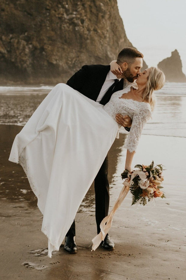 sheer-neckline-half-sleeves-bridal-dresses-for-beach-weddings-2