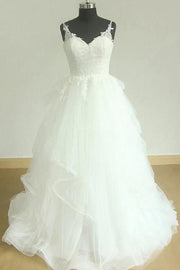 shimmering-wedding-dress-with-lace-straps-and-horsehair-trim-skirt