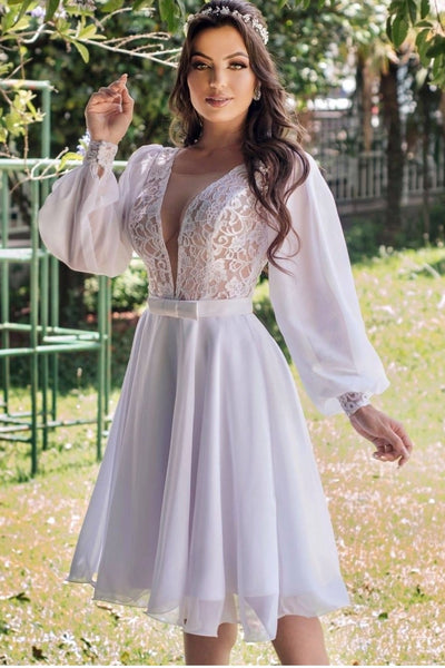 short-chiffon-beach-wedding-gown-with-long-sleeves