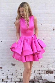 short-hot-pink-homecoming-dresses-for-sale-sleeveless-tiered-skirt-1