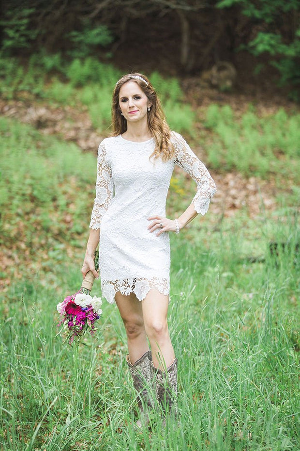 Short Lace Country Wedding Dresses for Women Wear Boots – NarsBridal