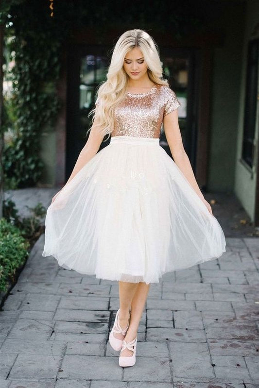 short-sleeves-rose-gold-sequin-homecoming-dress-with-tulle-skirt