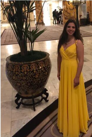 Long Chiffon Yellow Prom Dresses with Double Straps