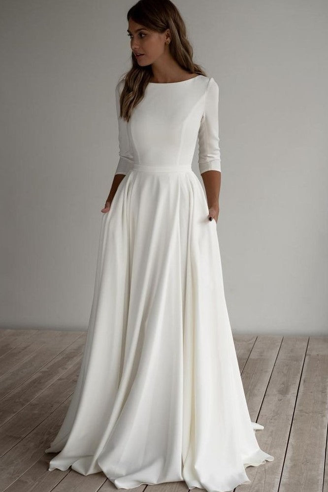 simple-bride-wedding-gown-with-three-quarter-sleeves