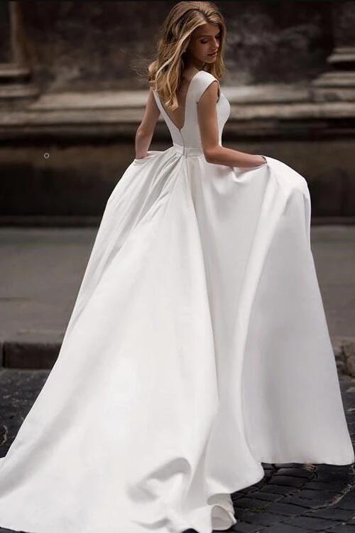 simple-long-satin-a-line-wedding-dresses-with-pockets