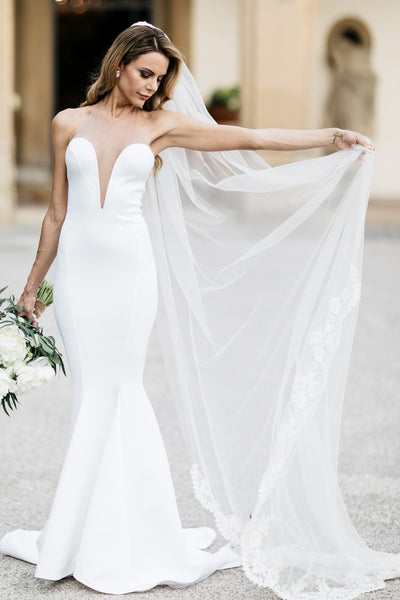 2020 Mermaid Satin Bride Dresses with Stones Belt from NarsBridal  Mermaid wedding  dress, Strapless wedding dress, Simple bridal gowns