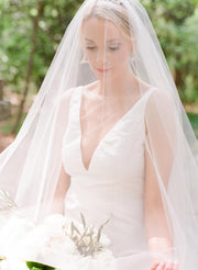 Simple Satin Garden Bridal Dresses with Ruffles Train