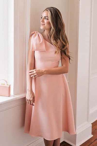 single-shoulder-bridesmaid-dress-pink-bow-sash