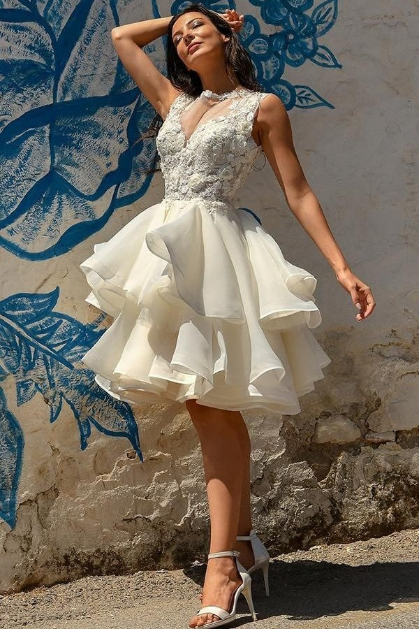 sleeveless-short-organa-wedding-gowns-with-lace-bodice