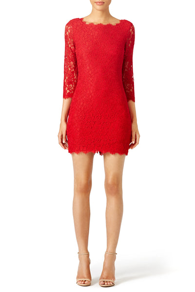 slim-mini-cocktail-dress-red-lace-3-4-sleeves