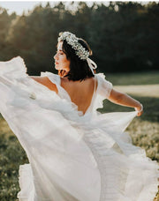 Soft Tulle Wedding Dress with Flounced V-neckline