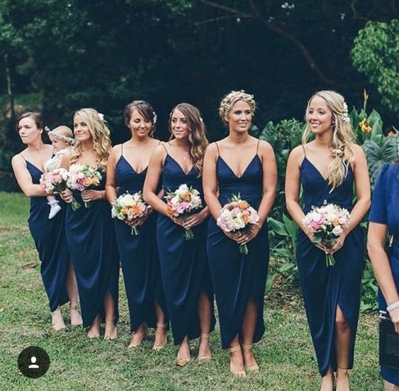 Spaghetti Straps Short Bridesmaid Gown with V-neckline