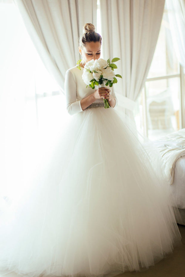 spandex-34-sleeves-ball-gown-wedding-dresses-with-rhinestones-belt-1