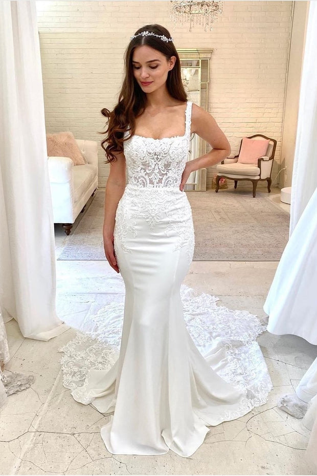 square-neck-wedding-gown-with-lace-bodice-and-full-train