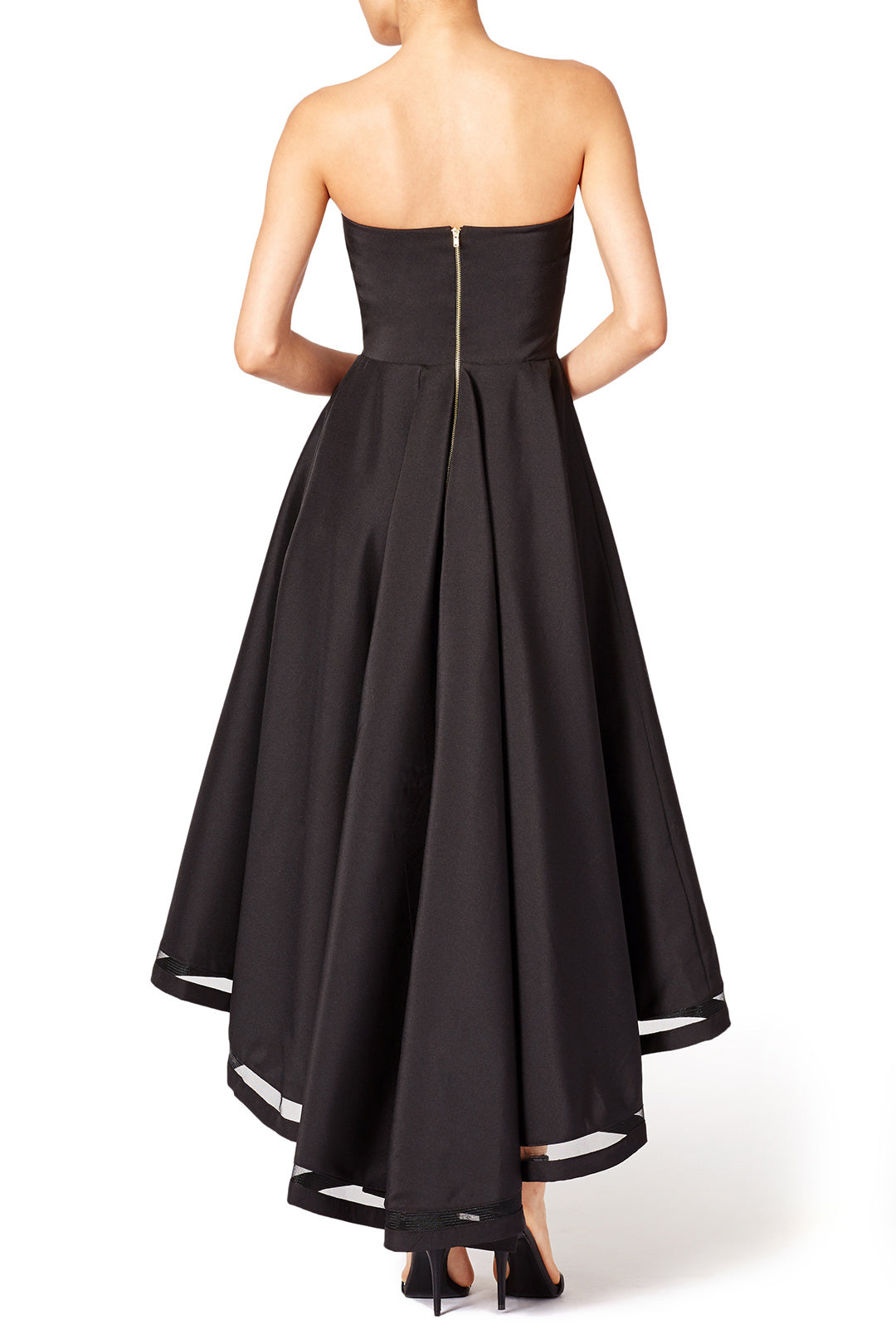 Strapless Black Hi-Lo Prom Dresses with Open Back