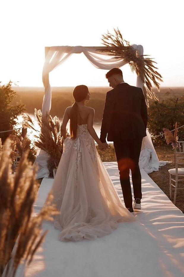 Strapless Bridal Dresses with Lace Bodice and Tulle Skirt