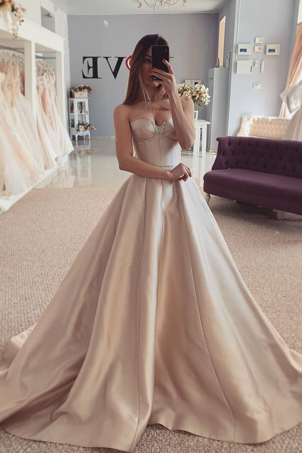 strapless-sweetheart-women-prom-gowns-with-satin-skirt