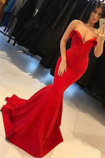 stylish-sweetheart-red-mermaid-prom-dresses-with-sweep-train
