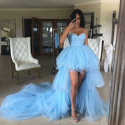 Sweetheart High-Low Prom Gown Tulle Tiered Train