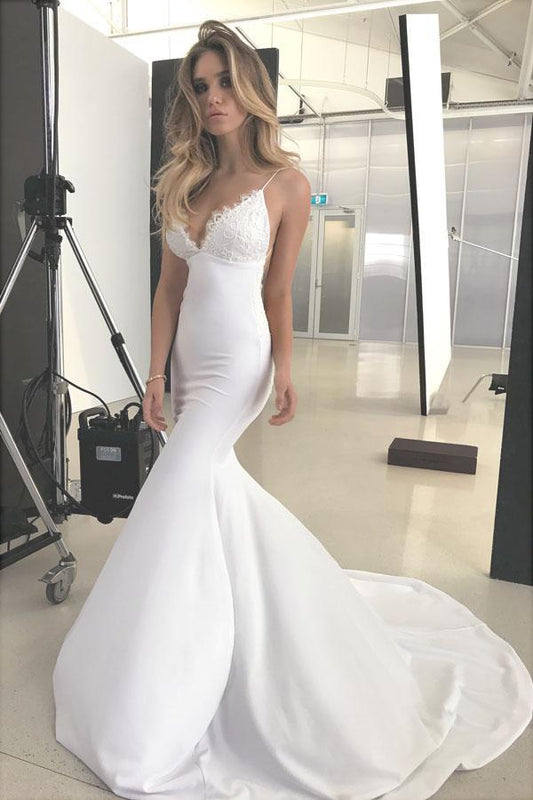 thin-straps-mermaid-wedding-dresses-lace-neckline