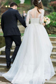three-quarter-sleeves-wedding-dresses-with-lace-bodice