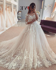 tulle-floral-lace-bride-dresses-with-elbow-sleeves-1