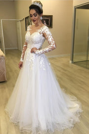 tulle-skirt-floral-lace-bridal-dresses-with-long-sleeves