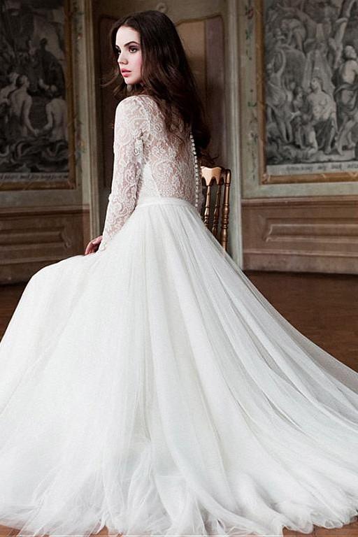 tulle-skirt-modest-wedding-dresses-lace-long-sleeves-1