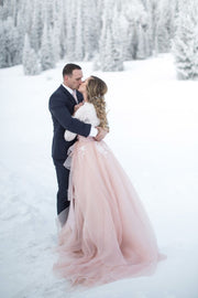 Two-tone Winter Bridal Gown with Long Sleeves
