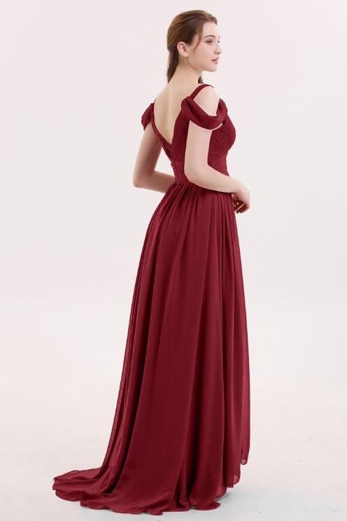 unique-off-the-shoulder-burgundy-bridesmaid-gowns-long-chiffon-skirt-1