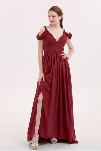 unique-off-the-shoulder-burgundy-bridesmaid-gowns-long-chiffon-skirt