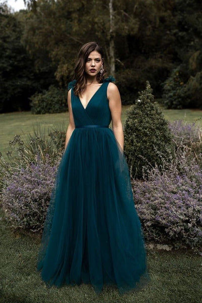 v-neck-dark-blue-tulle-prom-gown-online